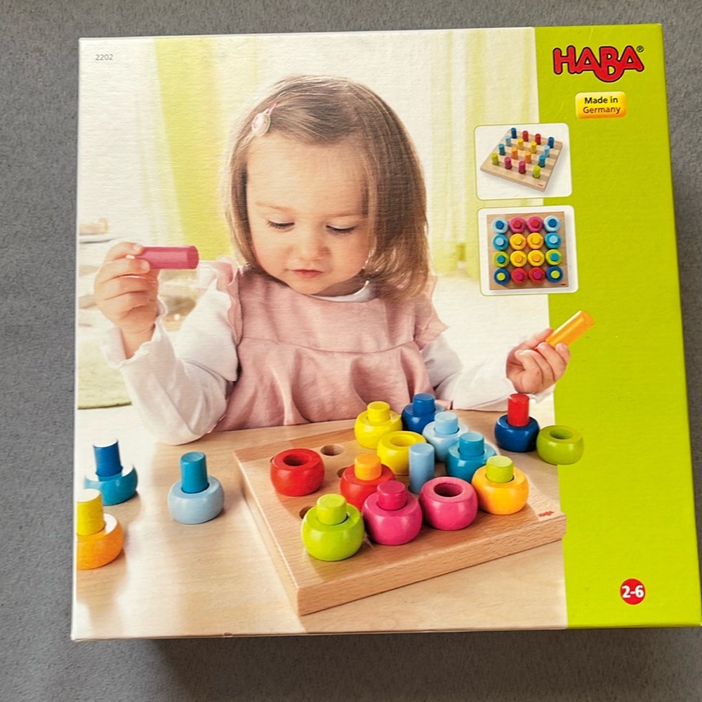 Haba Rainbow Whirls pegging game Montessori play